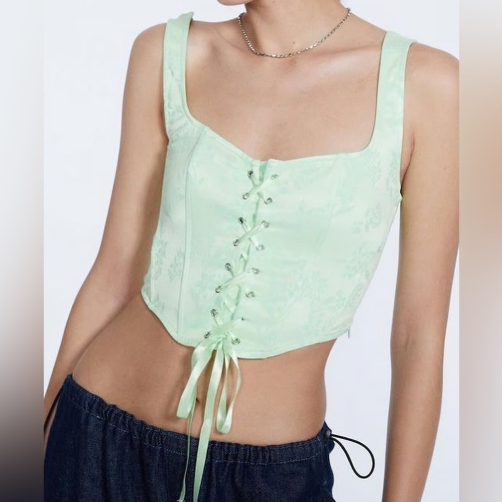 STRADIVARIUS Mint Green Corset Tank Top